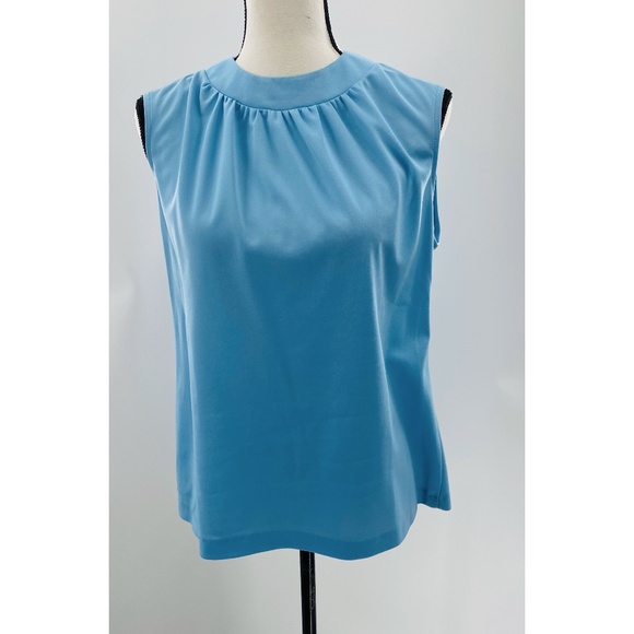 Koko Knits Vintage Califronia Light Blue High Collar 70's Top/ Blouse - Picture 1 of 9